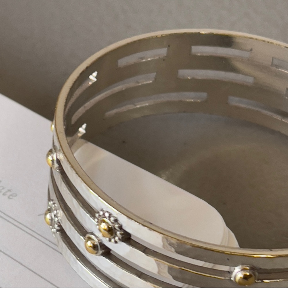 Brighton Vintage Floral GoldTone Hammered Texture Wide Bangle Bracelet - Picture 7 of 8